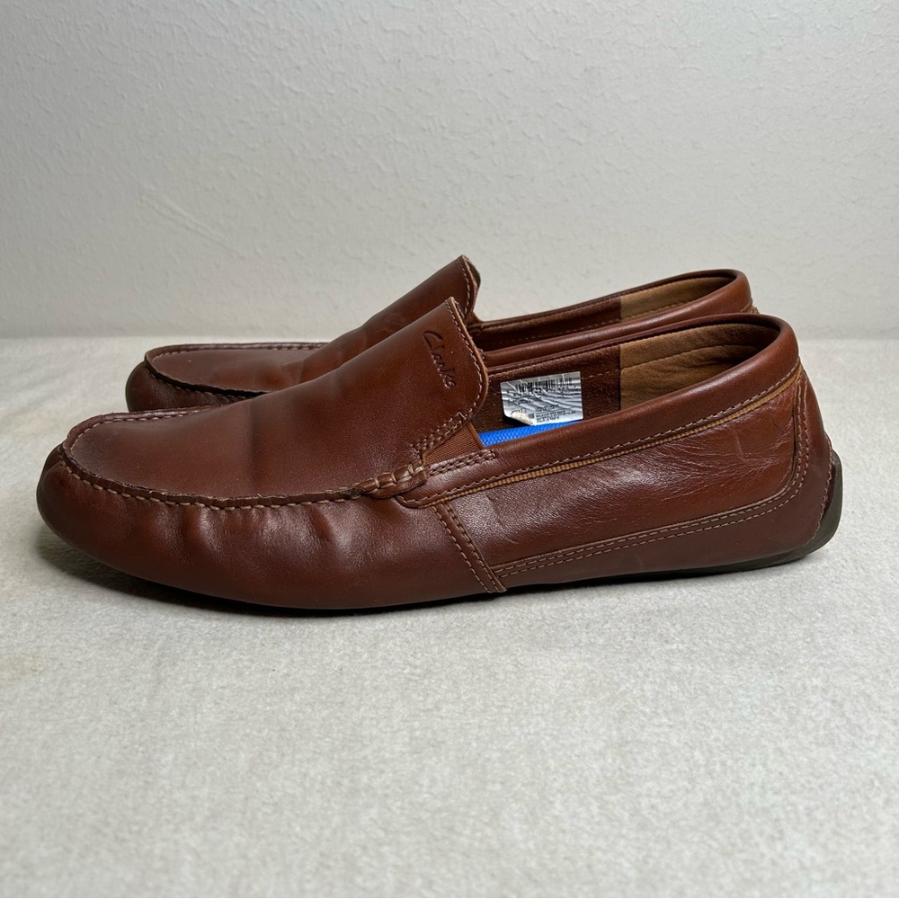 Clarks Men’s Markman Plain Dark Tan Leather Casual Loafers size‎ 11.5M